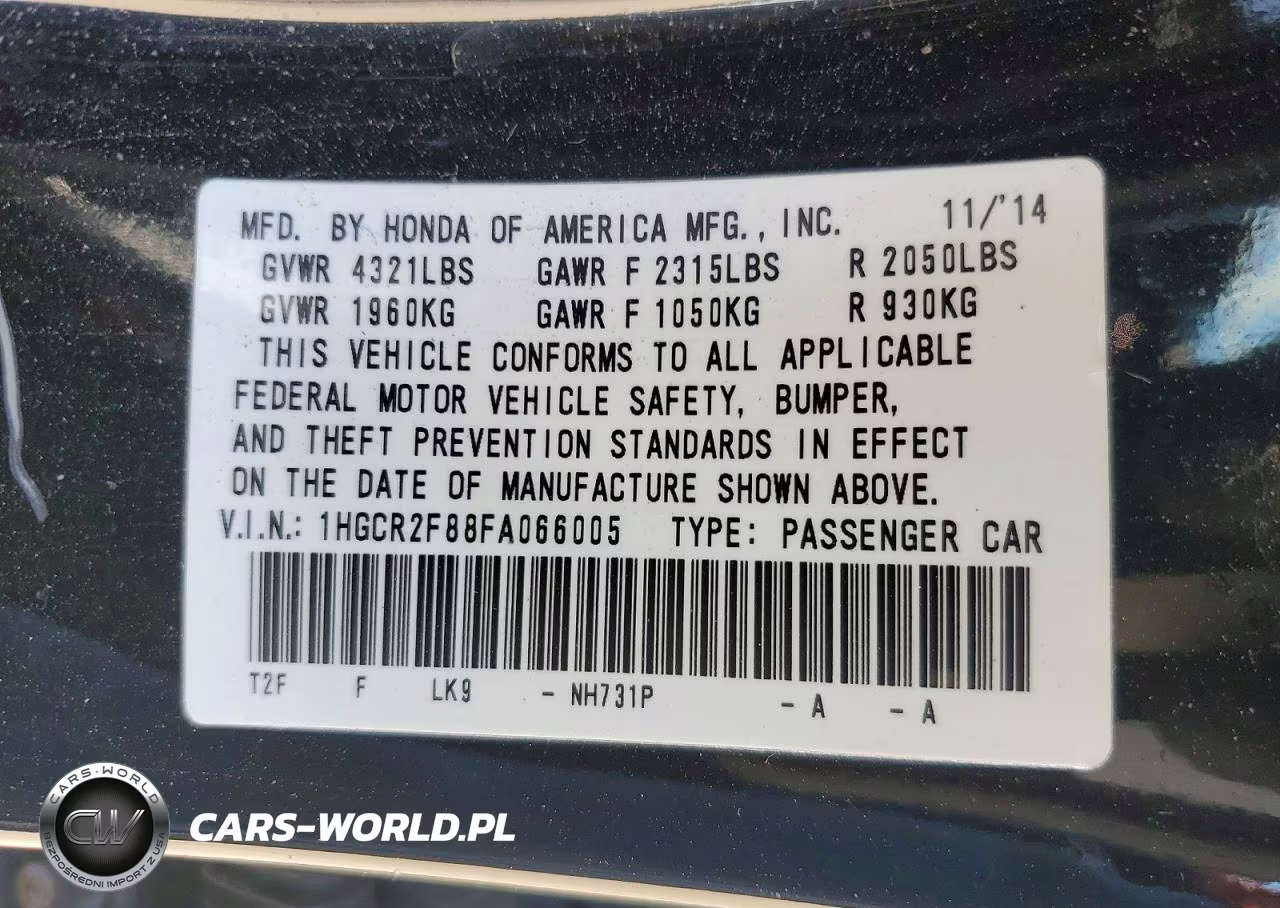 2015 Honda Accord Exl VIN:1HGCR2F88FA066005 - 12