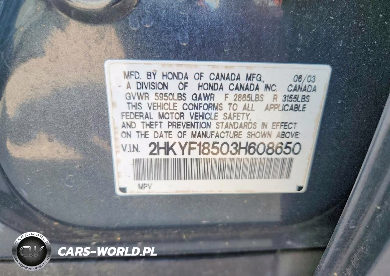 2003 Honda Pilot Exl VIN:2HKYF18503H608650 - 12