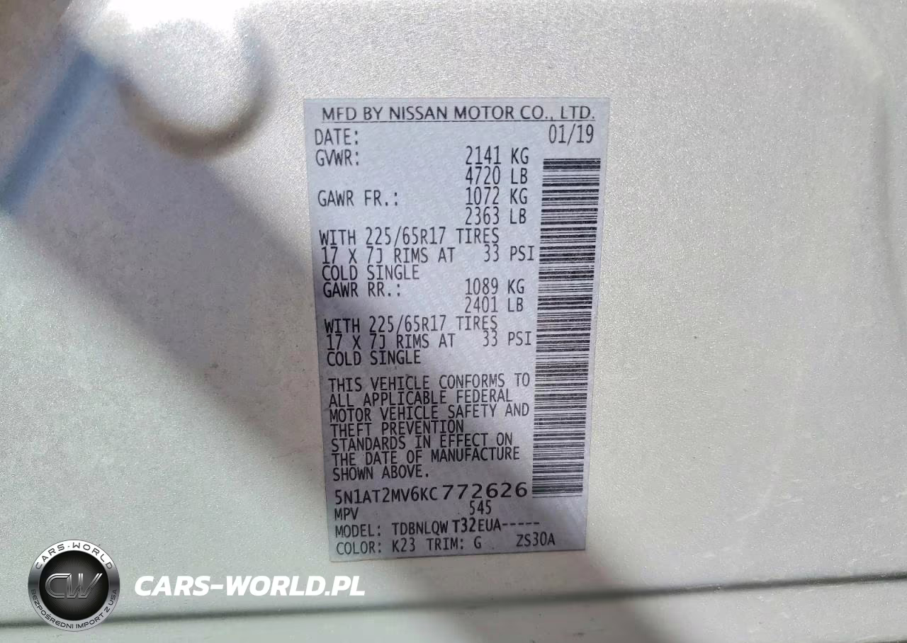 2019 Nissan Rogue Sv VIN:5N1AT2MV6KC772626 - 14