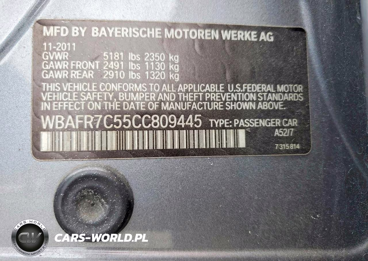2012 BMW 535 I VIN:WBAFR7C55CC809445 - 12