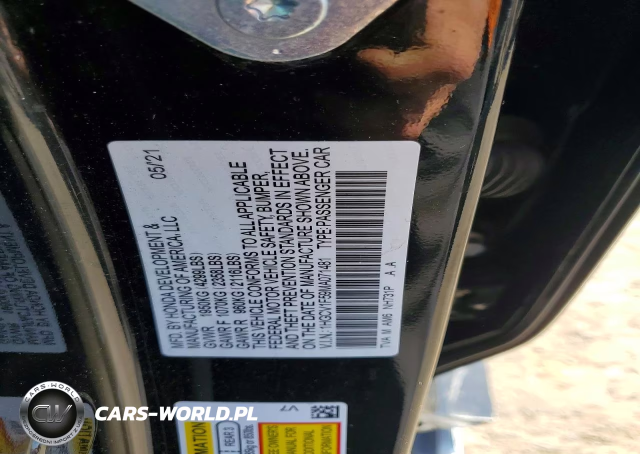 2021 Honda Accord Exl VIN:1HGCV1F59MA071481 - 12