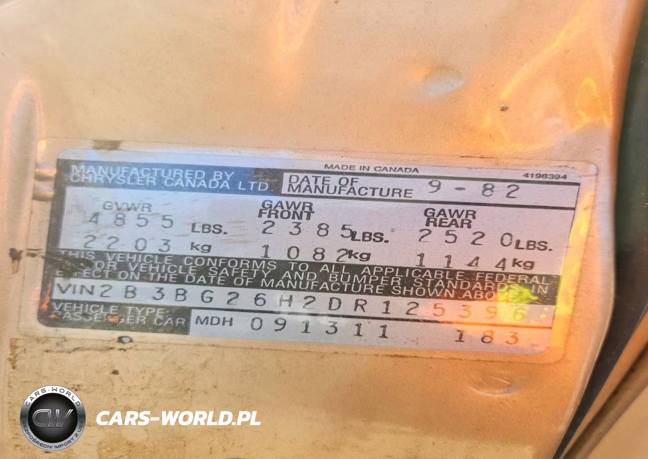 1983 Dodge Diplomat VIN:2B3BG26H2DR125396 - 12