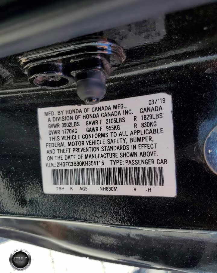 2019 Honda Civic Touring VIN:2HGFC3B90KH354115 - 12