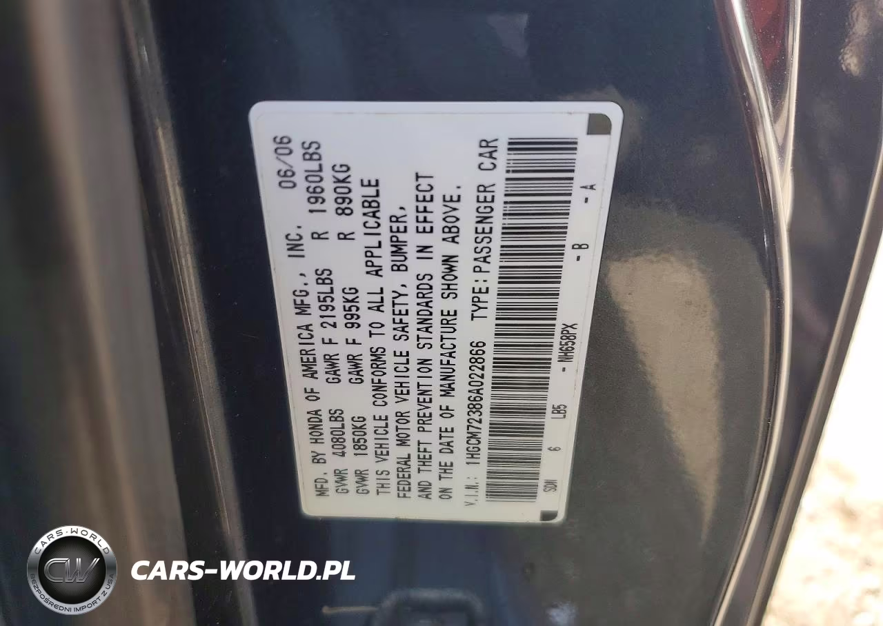 2006 Honda Accord Lx VIN:1HGCM72386A022866 - 12