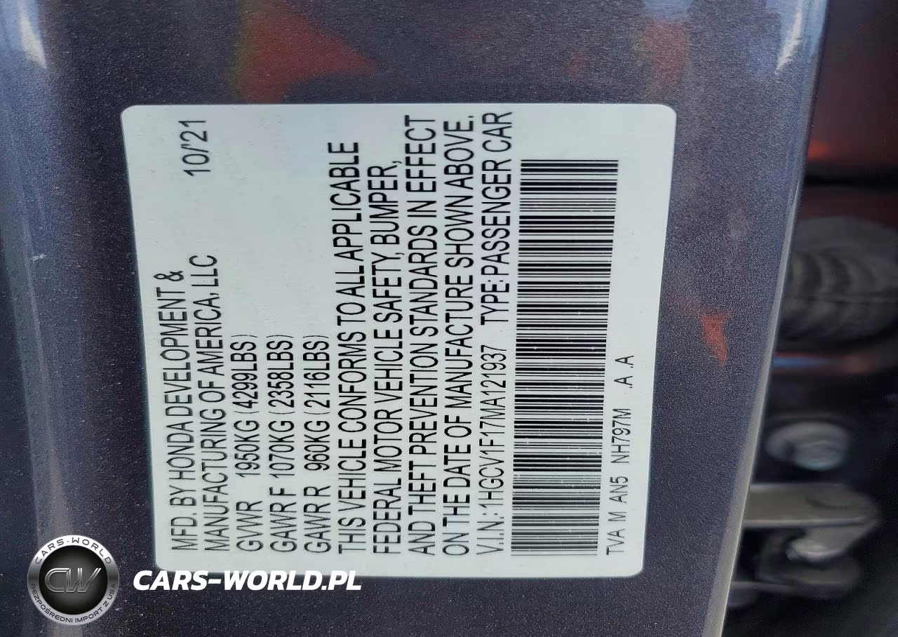 2021 Honda Accord Lx VIN:1HGCV1F17MA121937 - 12
