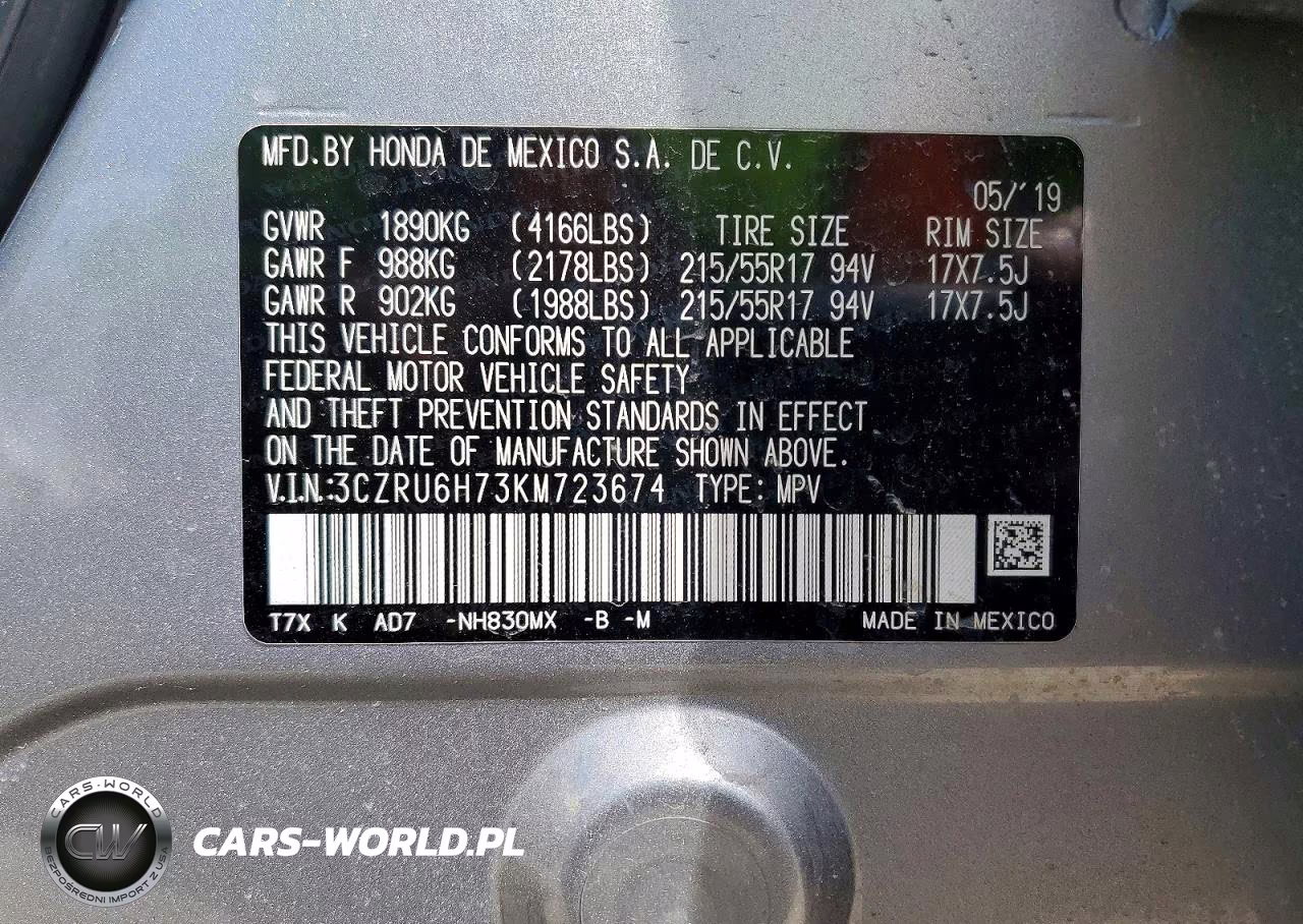 2019 Honda Hr-V Exl VIN:3CZRU6H73KM723674 - 13