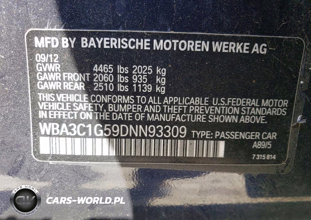 2013 BMW 328 I Sulev VIN:WBA3C1G59DNN93309 - 12