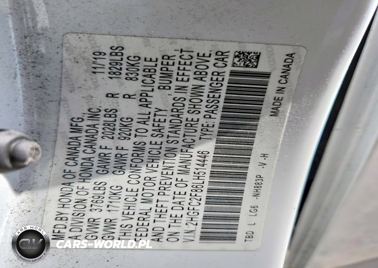 2020 Honda Civic Sport VIN:2HGFC2F86LH514446 - 12