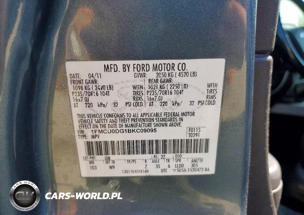 2011 Ford Escape Xlt VIN:1FMCU0DG1BKC09095 - 13