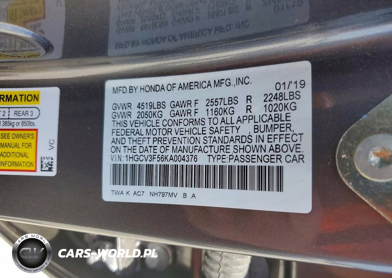2019 Honda Accord Hybrid Exl VIN:1HGCV3F56KA004376 - 13