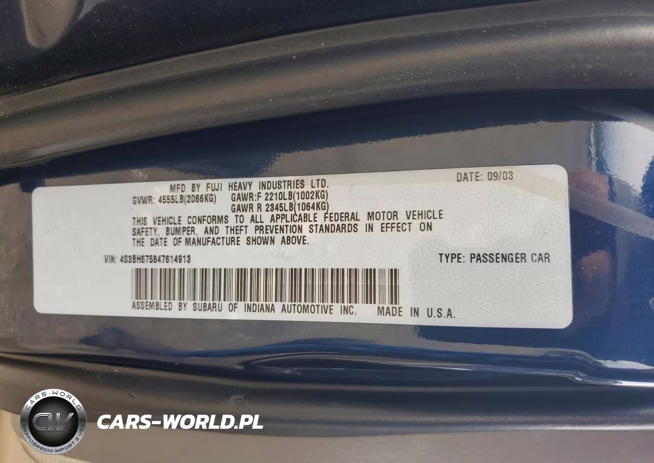 2004 Subaru Legacy Outback Awp VIN:4S3BH675847614913 - 12