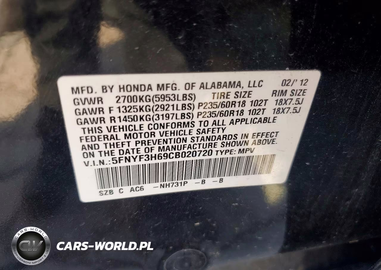 2012 Honda Pilot Exl VIN:5FNYF3H69CB020720 - 13