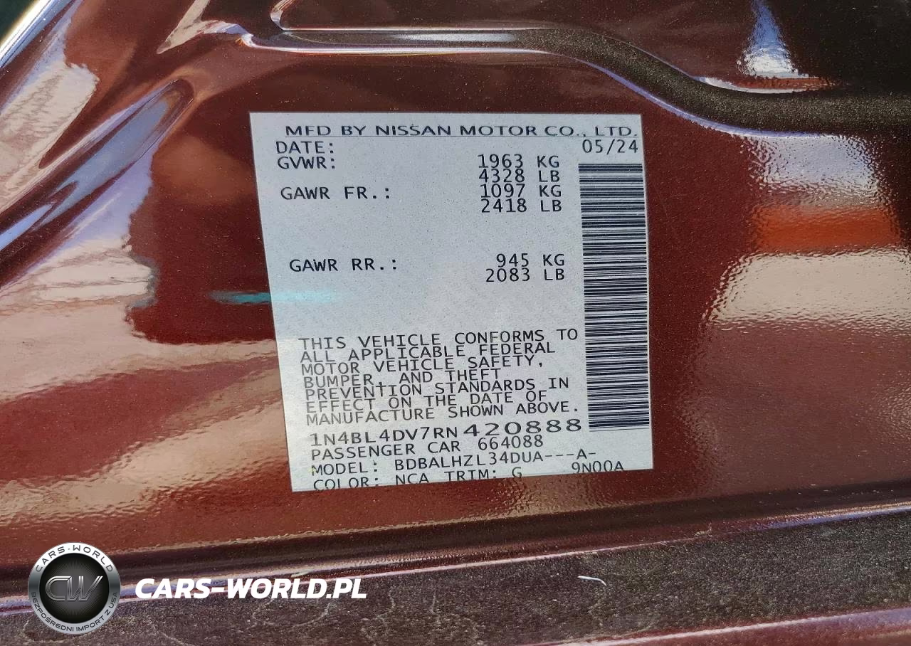 2024 Nissan Altima Sv VIN:1N4BL4DV7RN420888 - 12