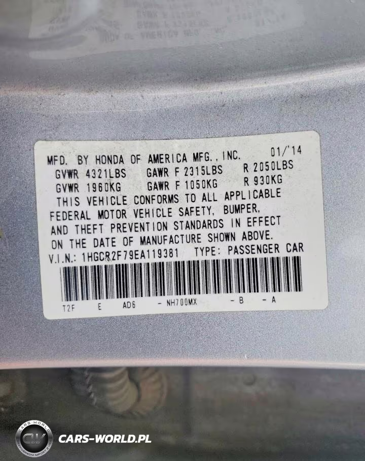 2014 Honda Accord Ex VIN:1HGCR2F79EA119381 - 12