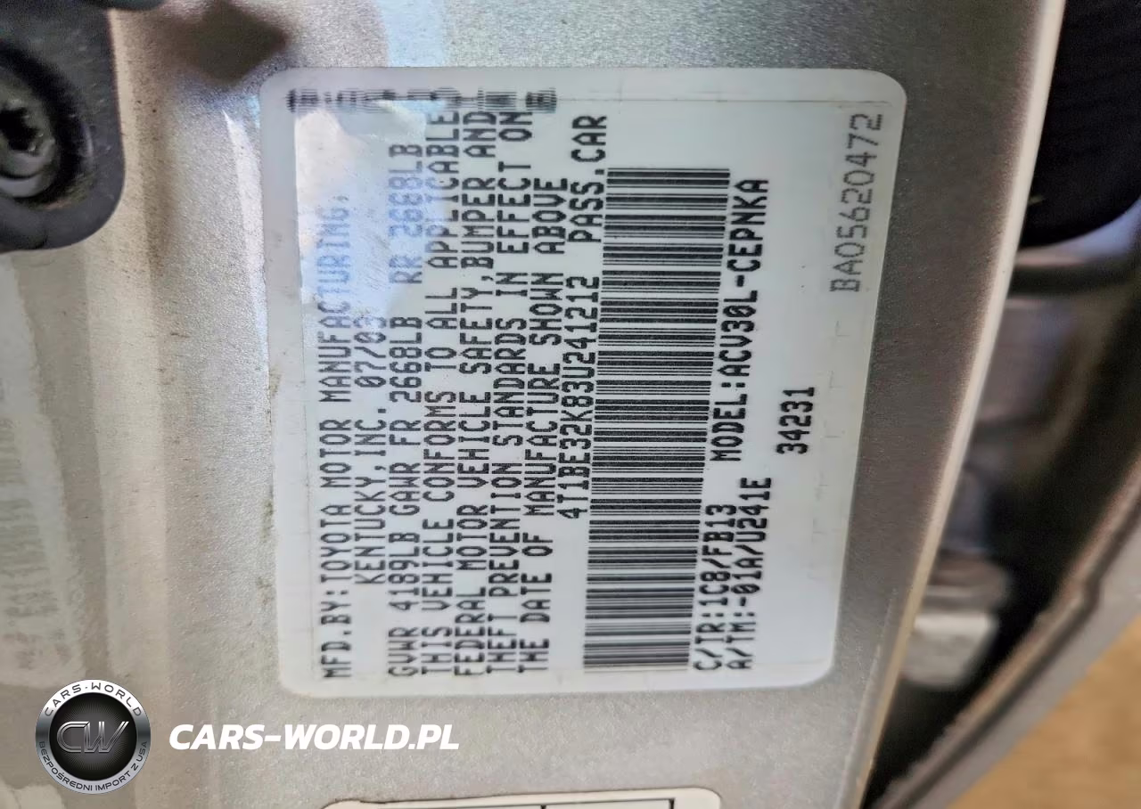 2003 Toyota Camry Le VIN:4T1BE32K83U241212 - 12