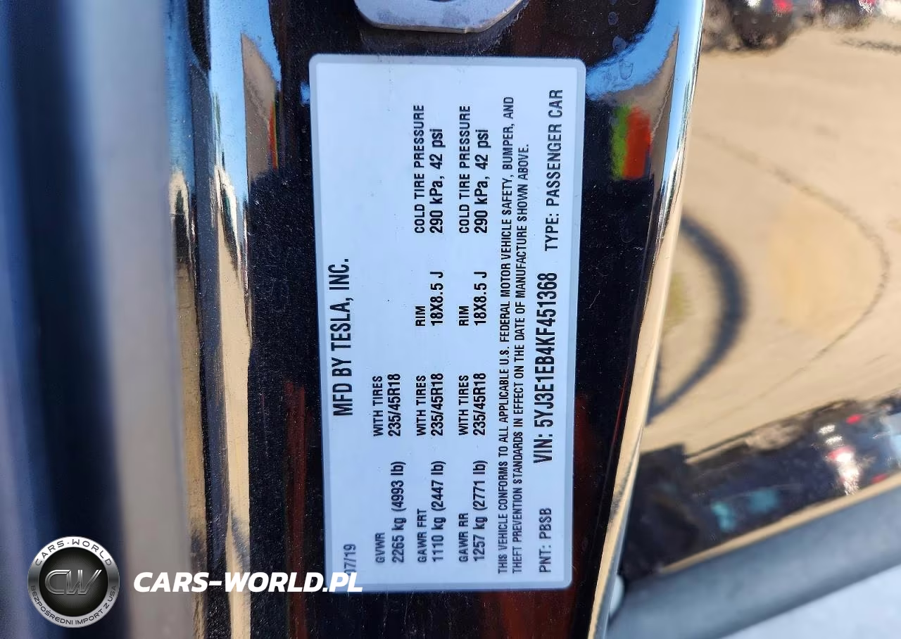 2019 Tesla Model 3 VIN:5YJ3E1EB4KF451368 - 12