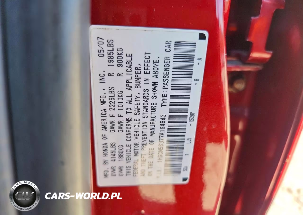 2007 Honda Accord Se VIN:1HGCM56377A164643 - 12