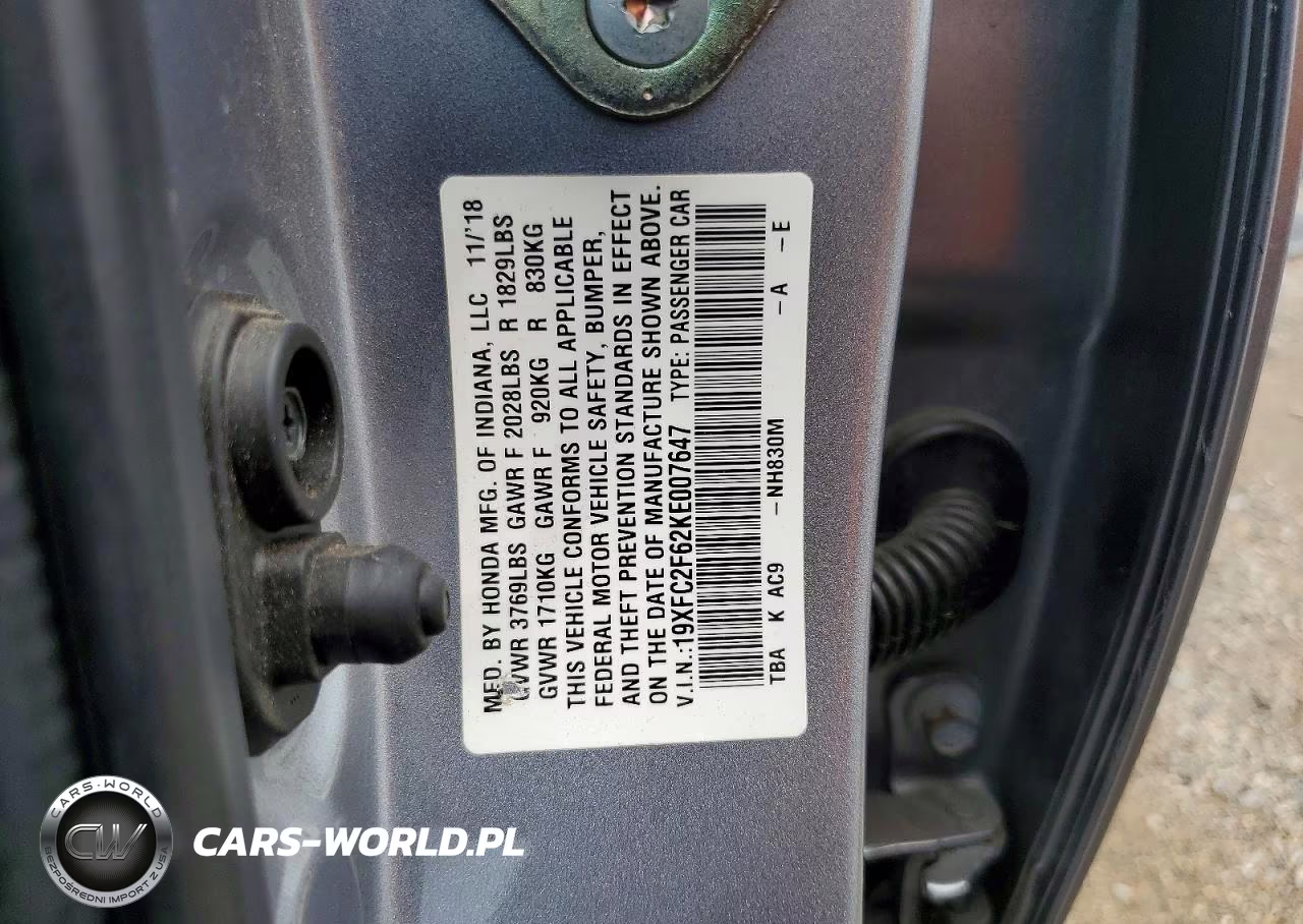 2019 Honda Civic Lx VIN:19XFC2F62KE007647 - 13