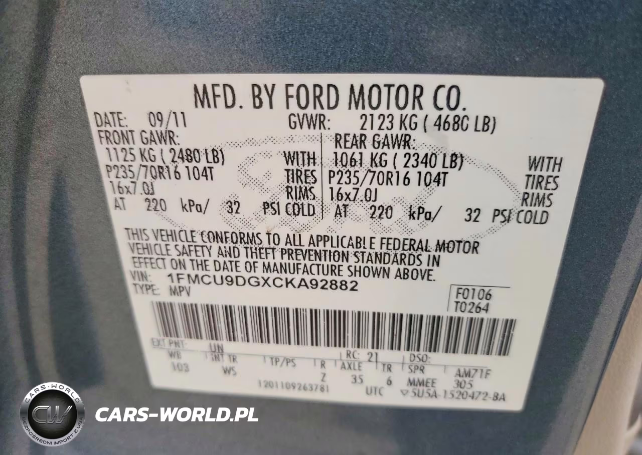 2012 Ford Escape Xlt VIN:1FMCU9DGXCKA92882 - 13