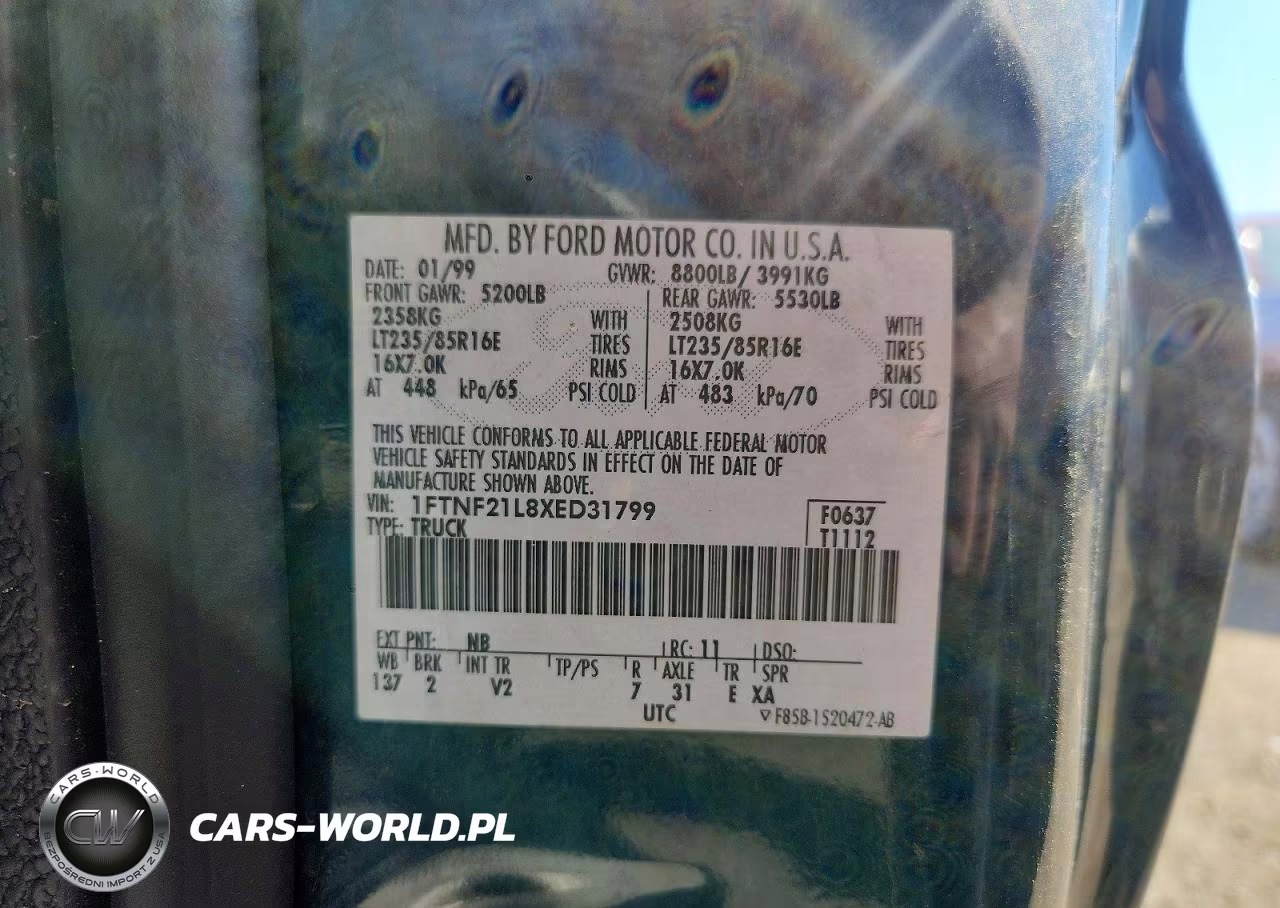 1999 Ford F250 Super Duty VIN:1FTNF21L8XED31799 - 12