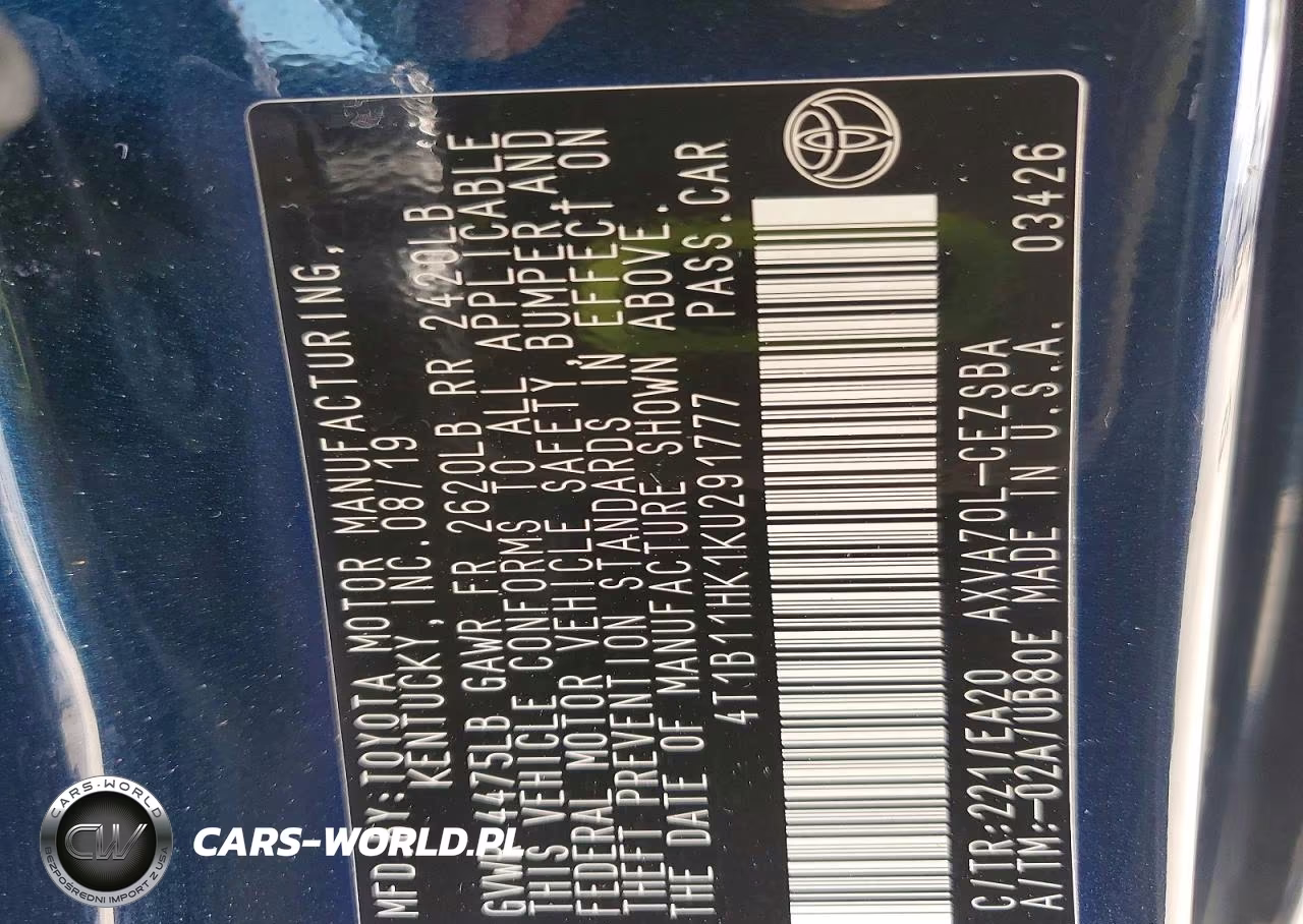 2019 Toyota Camry Se VIN:4T1B11HK1KU291777 - 12