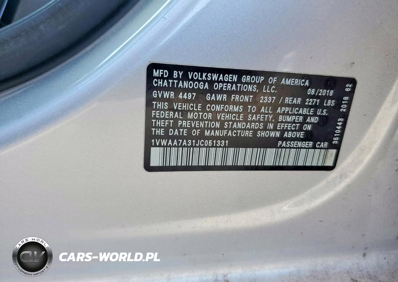 2018 Volkswagen Passat S VIN:1VWAA7A31JC051331 - 12
