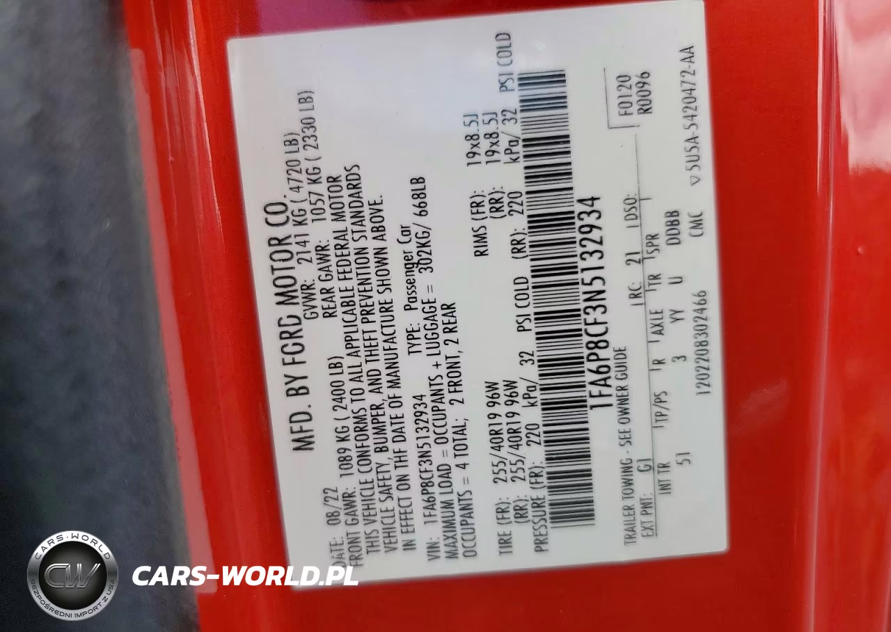 2022 Ford Mustang Gt VIN:1FA6P8CF3N5132934 - 13