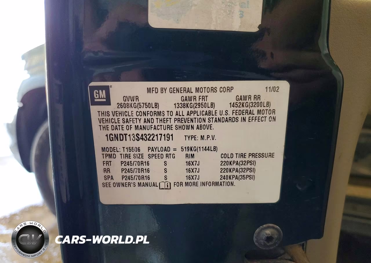 2003 Chevrolet Trailblazer VIN:1GNDT13S432217191 - 13