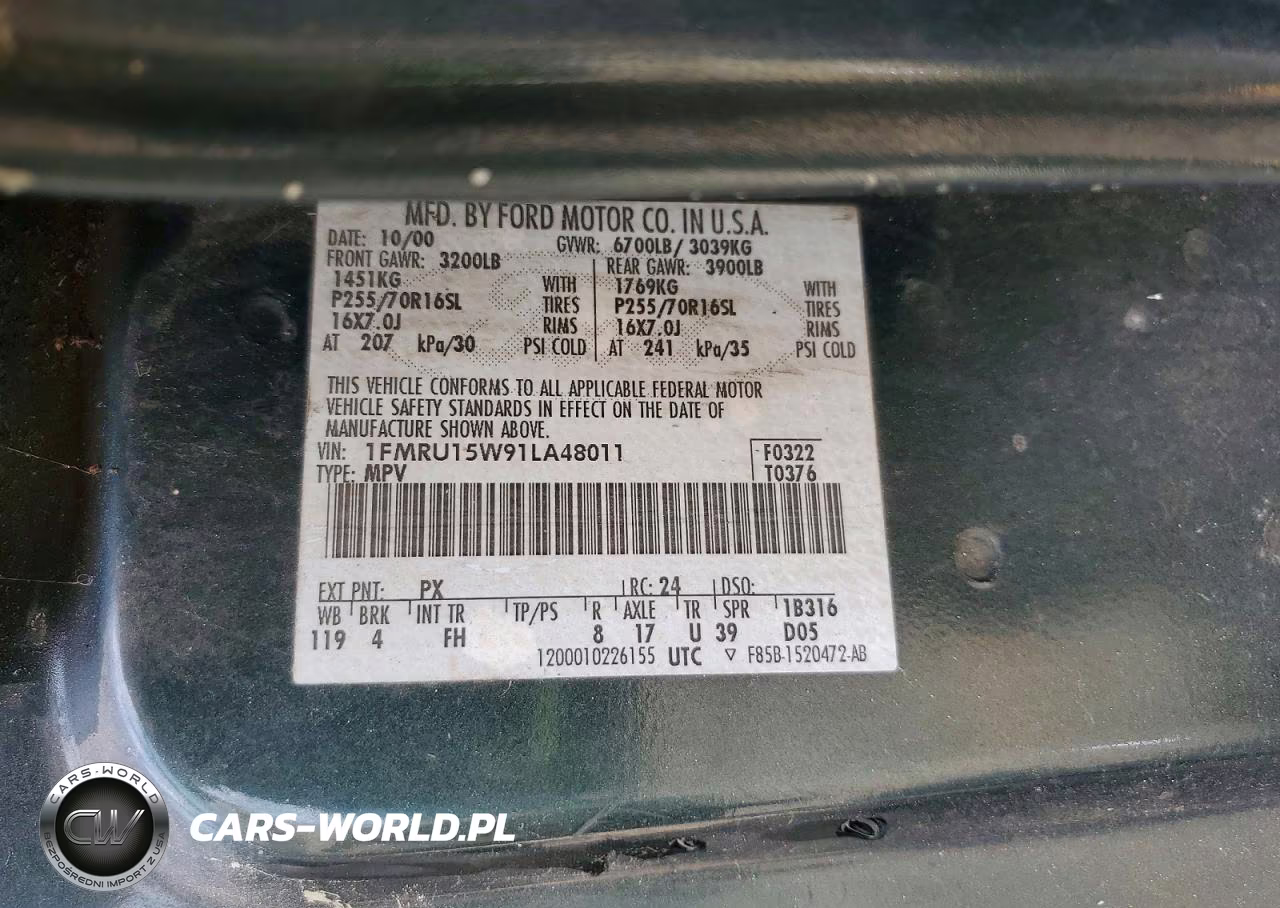 2001 Ford Expedition Xlt VIN:1FMRU15W91LA48011 - 13