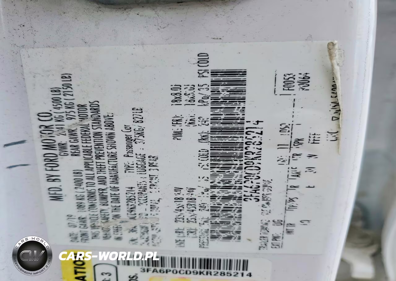 2019 Ford Fusion Sel VIN:3FA6P0CD9KR285214 - 12
