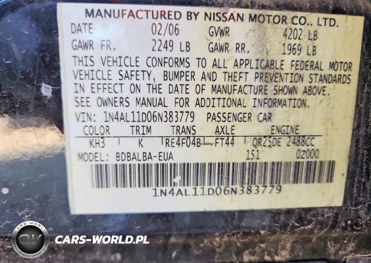 2006 Nissan Altima 2.5 VIN:1N4AL11D06N383779 - 12