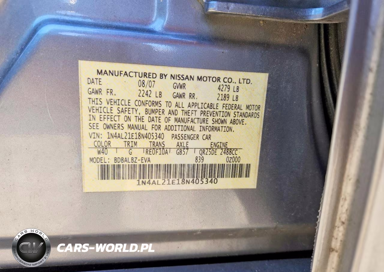 2008 Nissan Altima 2.5 VIN:1N4AL21E18N405340 - 12