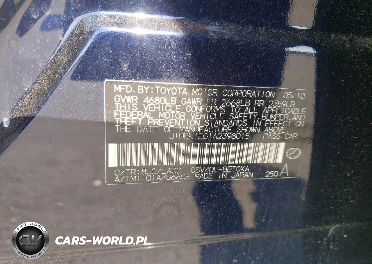 2010 Lexus Es 350 VIN:JTHBK1EG1A2398015 - 12