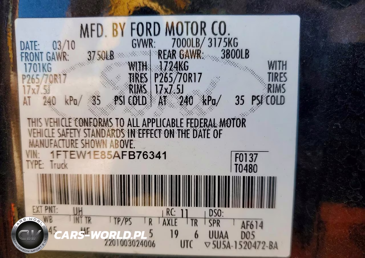 2010 Ford F150 Supercrew VIN:1FTEW1E85AFB76341 - 12