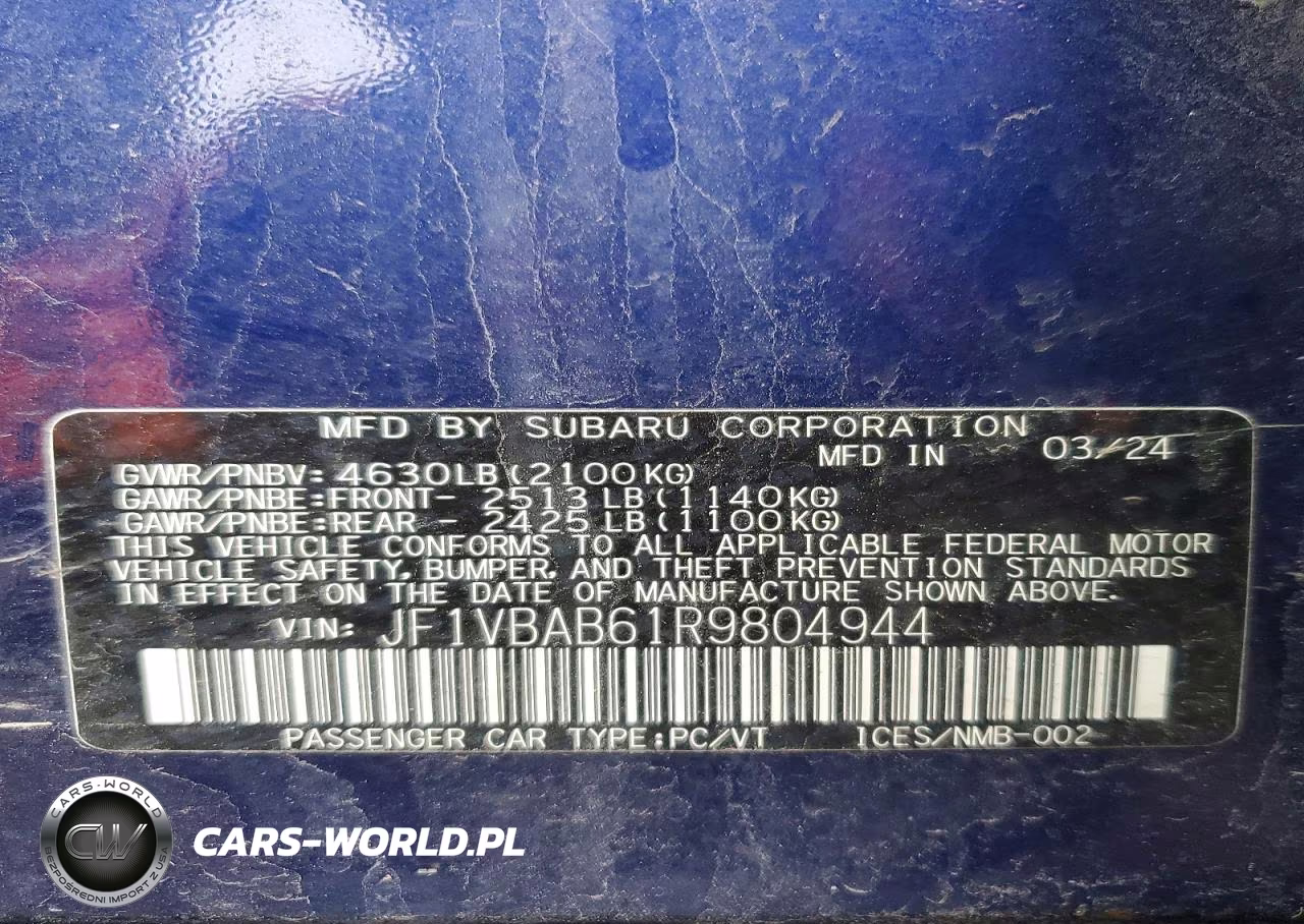 2024 Subaru Wrx VIN:JF1VBAB61R9804944 - 12