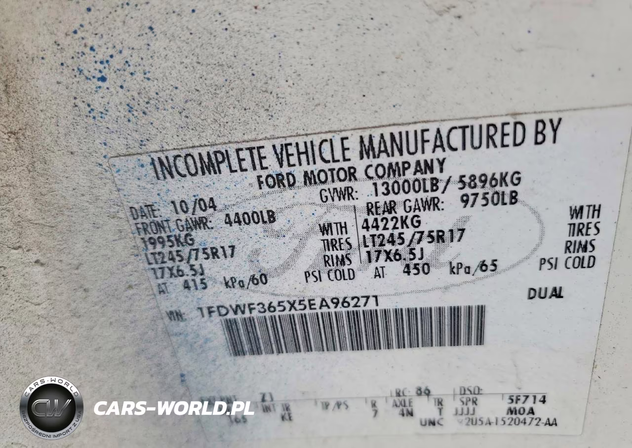 2005 Ford F350 Super Duty VIN:1FDWF365X5EA96271 - 12
