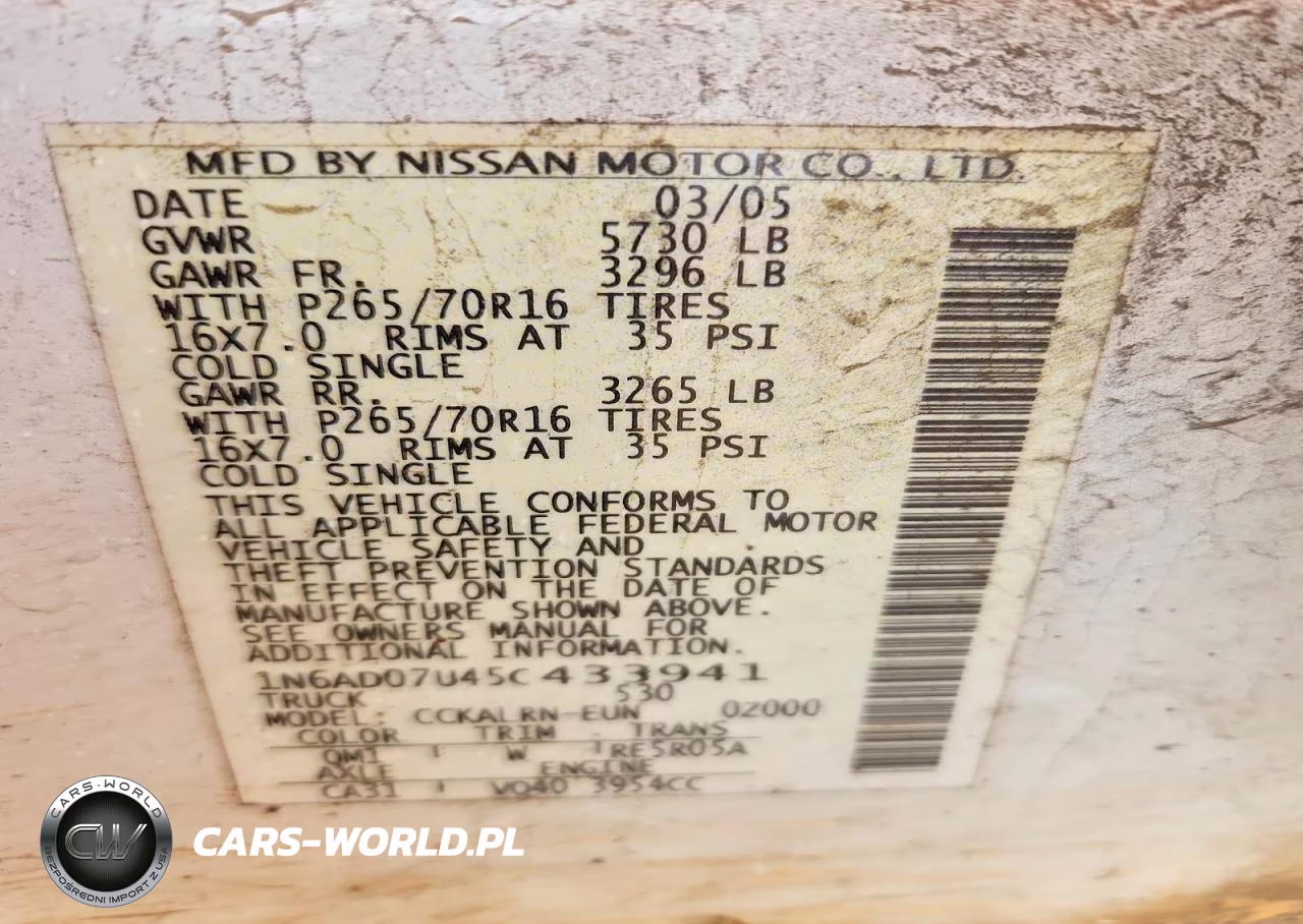2005 Nissan Frontier Se VIN:1N6AD07U45C433941 - 12
