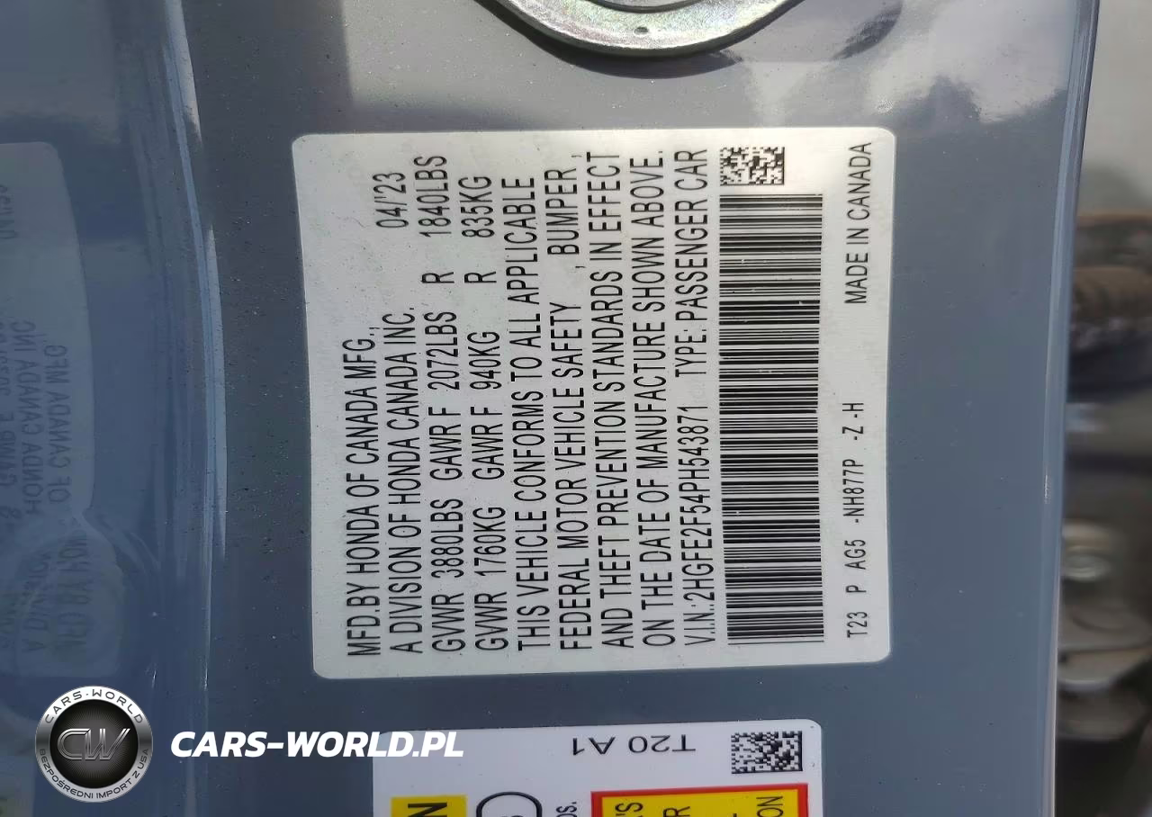 2023 Honda Civic Sport VIN:2HGFE2F54PH543871 - 12
