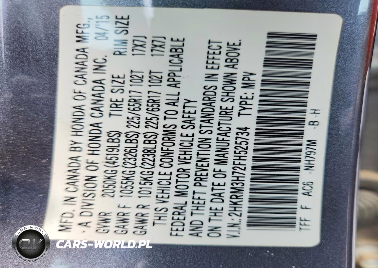 2015 Honda Cr-V Exl VIN:2HKRM3H72FH525734 - 13