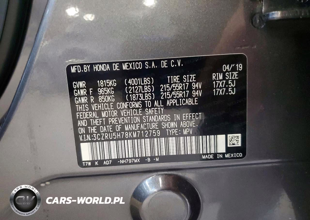 2019 Honda Hr-V Exl VIN:3CZRU5H78KM712759 - 13