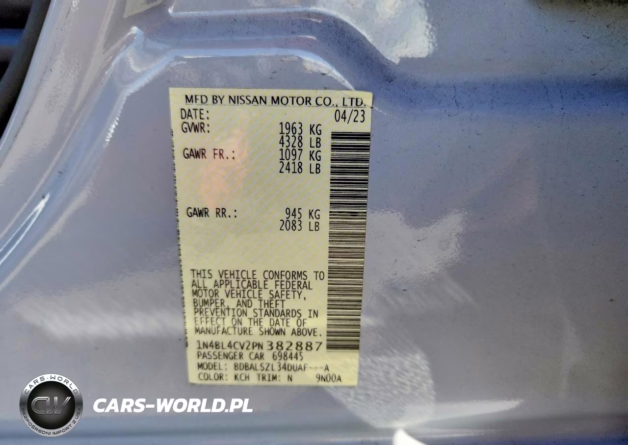 2023 Nissan Altima Sr VIN:1N4BL4CV2PN382887 - 12