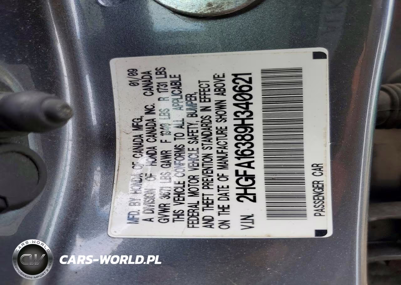 2009 Honda Civic Vp VIN:2HGFA16389H340621 - 13