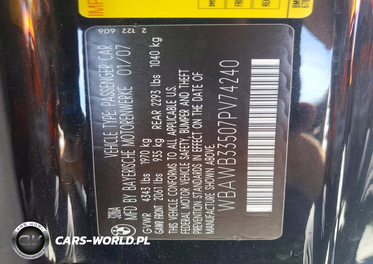 2007 BMW 328 I VIN:WBAWB33507PV74240 - 12