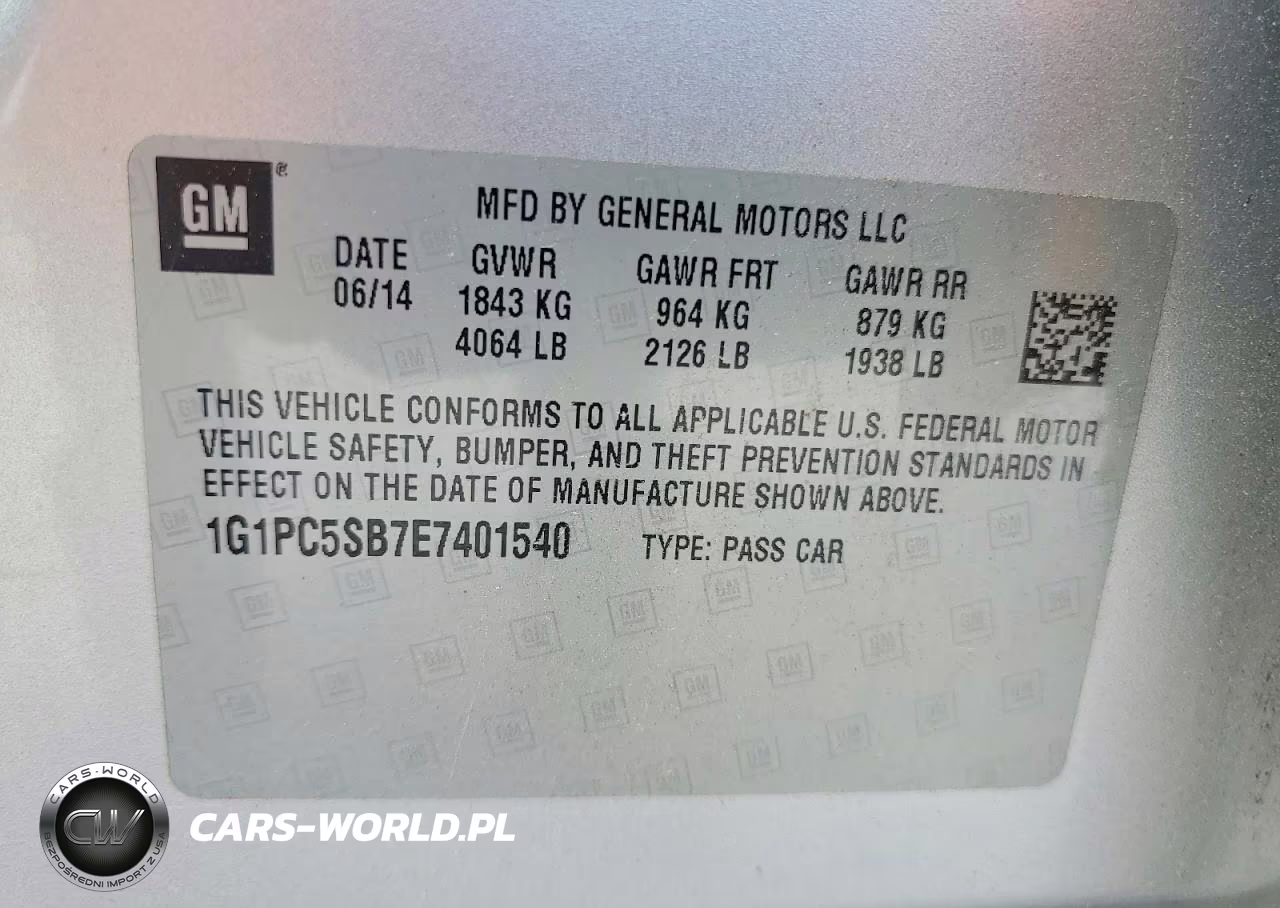 2014 Chevrolet Cruze Lt VIN:1G1PC5SB7E7401540 - 12