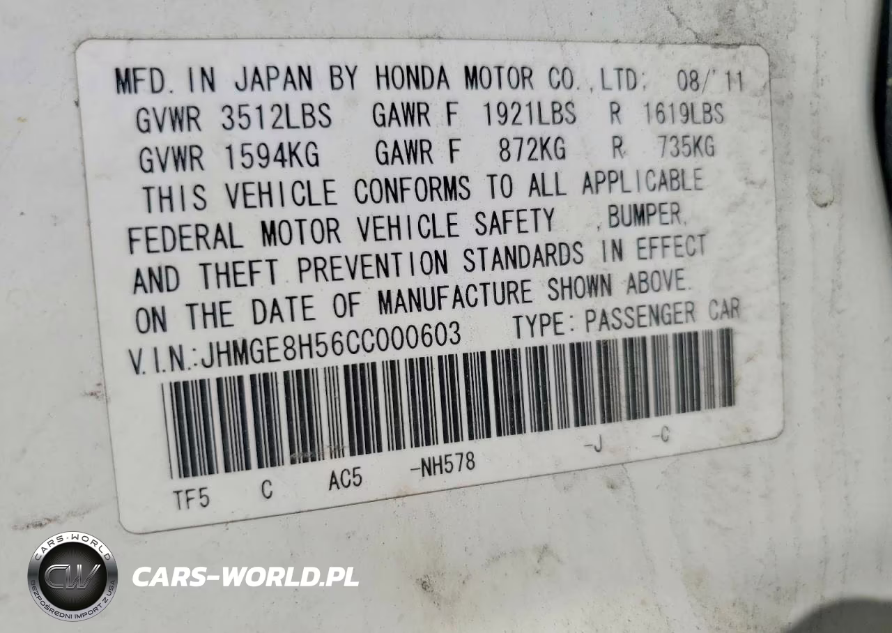 2012 Honda Fit Sport VIN:JHMGE8H56CC000603 - 12