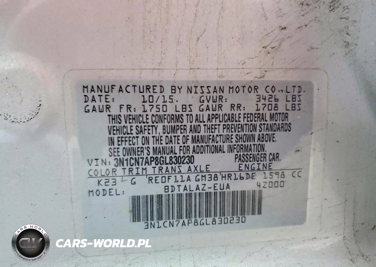 2016 Nissan Versa 1.6 S Plus VIN:3N1CN7AP8GL830230 - 13