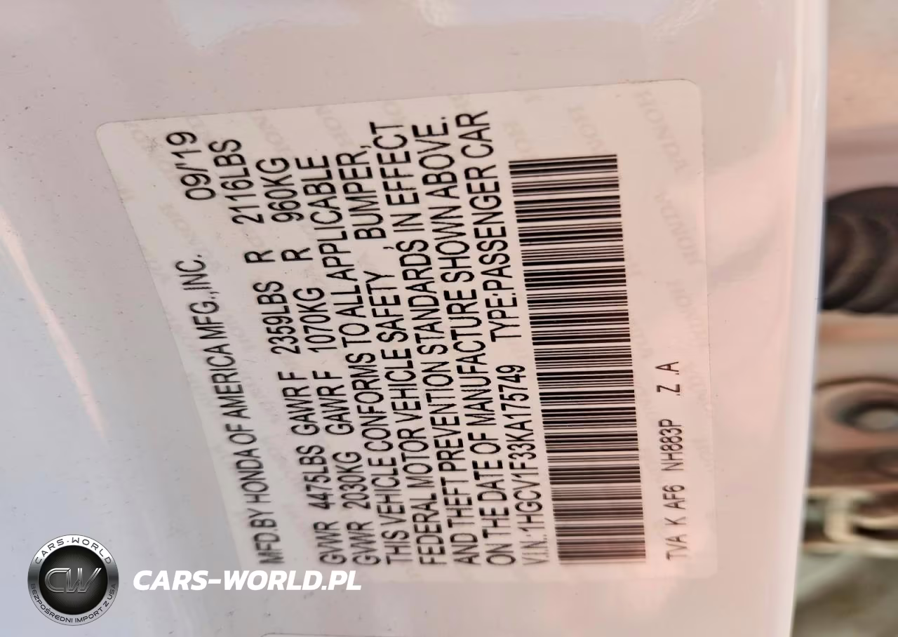 2019 Honda Accord Sport VIN:1HGCV1F33KA175749 - 12