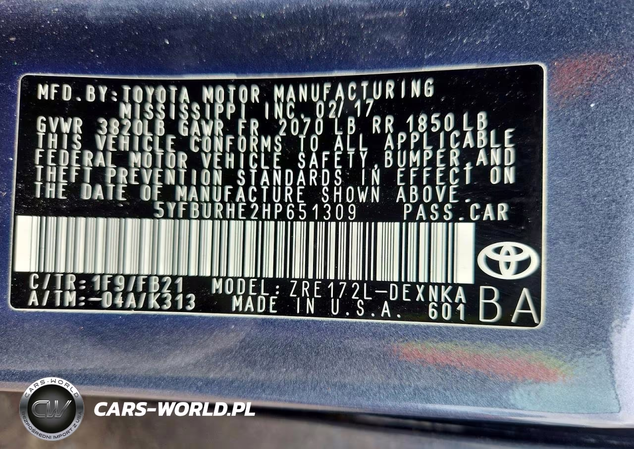 2017 Toyota Corolla Le VIN:5YFBURHE2HP651309 - 12