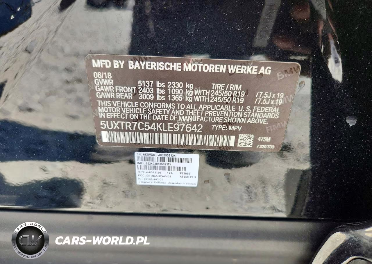 2019 BMW X3 Sdrive30I VIN:5UXTR7C54KLE97642 - 14