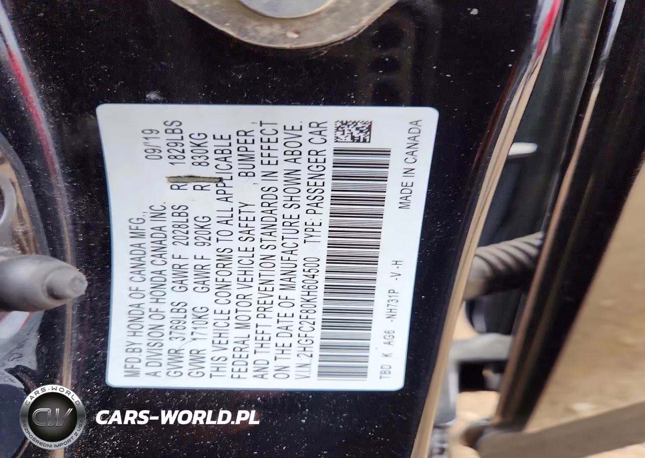 2019 Honda Civic Sport VIN:2HGFC2F80KH604500 - 12